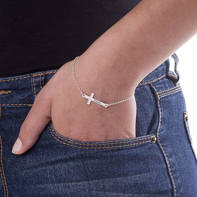 Engraved Side Cross Bracelet