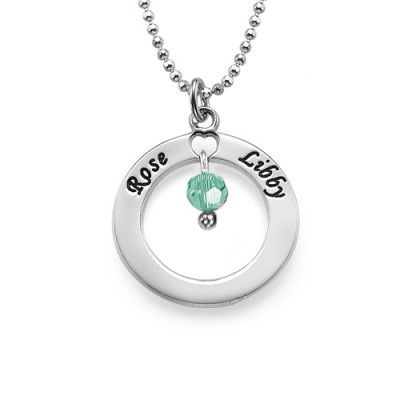 Engraved Classic Circle Necklace with Birthstones 