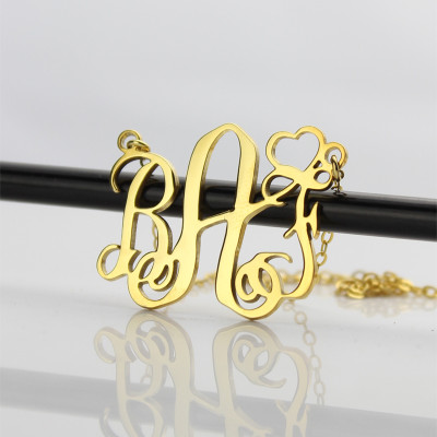 Personalized Initial Monogram Necklace With Heart 18ct Gold