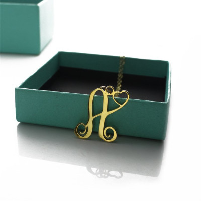 Single Letter Monogram With Heart Necklace In 18ct Gold