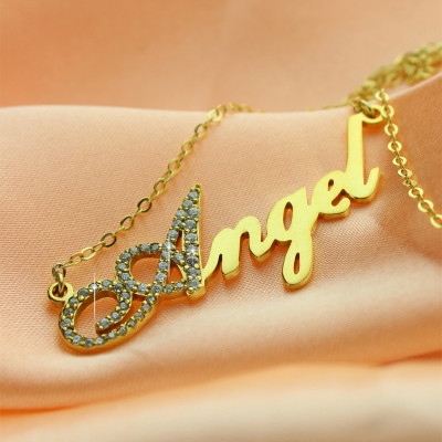 18ct Gold Script Name Necklace-Initial Full Birthstone 
