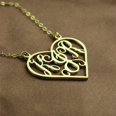 Cut Out Heart Monogram Necklace 18ct Gold