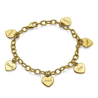 18k Gold Plated Heart Charm Mothers Bracelet