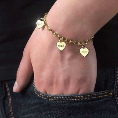 18k Gold Plated Heart Charm Mothers Bracelet
