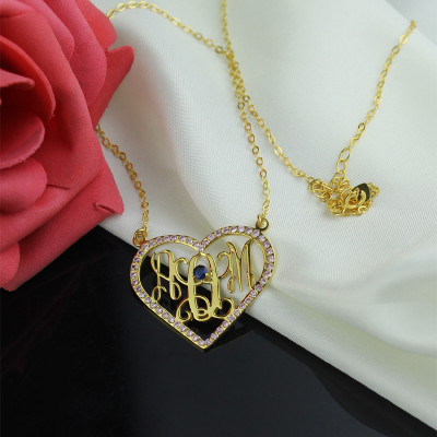 Birthstone Heart Monogram Necklace 18ct Gold 