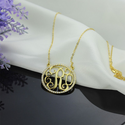 18ct Gold Circle Birthstone Monogram Necklace 