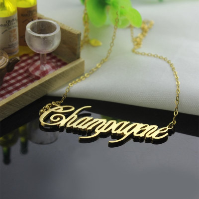 18ct Gold Silver 925 Personalized Champagne Font Name Necklace