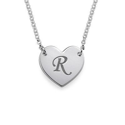 Heart Necklace with Initial Print Font