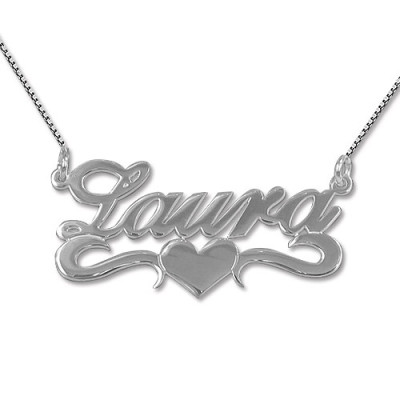 Silver Middle Heart Name Necklace