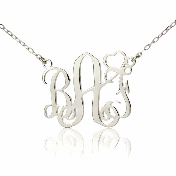 Personalized Initial Monogram Necklace 18ct White Gold Plated With Heart