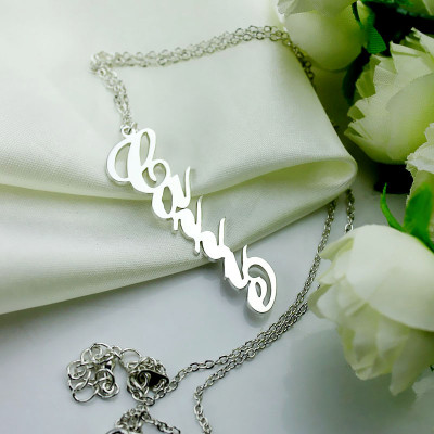 Solid White Gold 18ct Personalized Vertical Carrie Style Name Necklace