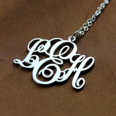Personalized Vine Font Initial Monogram Necklace 18ct White Gold Plated