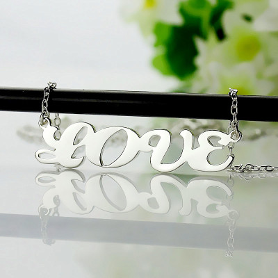 18ct White Gold Plated Capital Puff Font Name Necklace