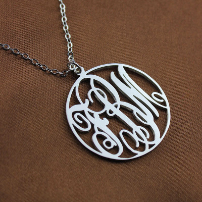 Personalized Necklace Fancy Circle Monogram Necklace Silver