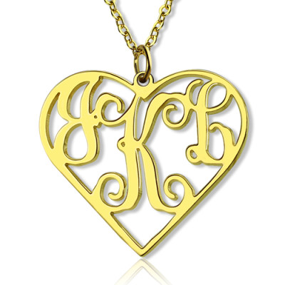 18ct Gold Silver 925 Initial Monogram Personalized Heart Necklace-Single Hook