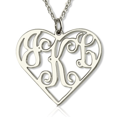 Sterling Silver Initial Monogram Personalized Heart Necklace