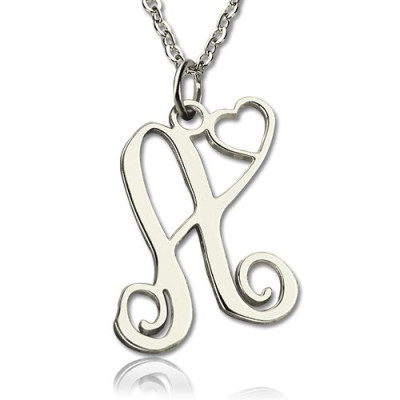 One Initial Monogram With Heart Necklace Silver