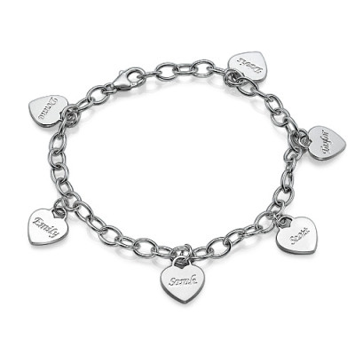 Mum Charm Bracelet with Personalized Hearts