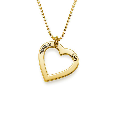 18k Gold Plated 0.925 Silver Engraved Necklace - Heart