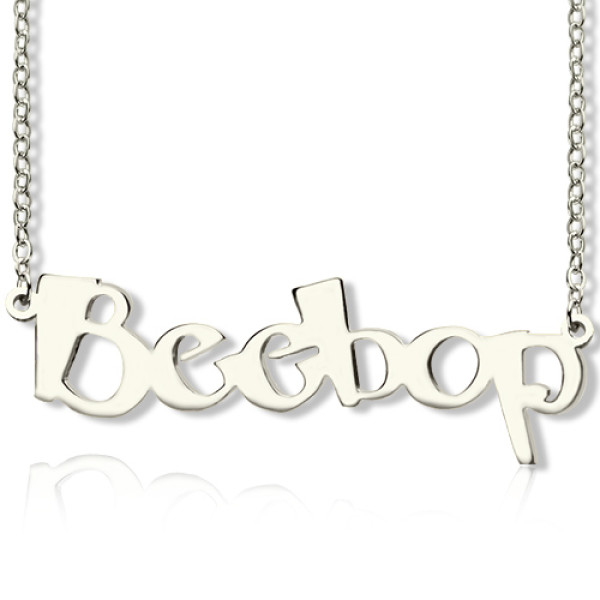 Solid White Gold Personalized Beetle font Letter Name Necklace