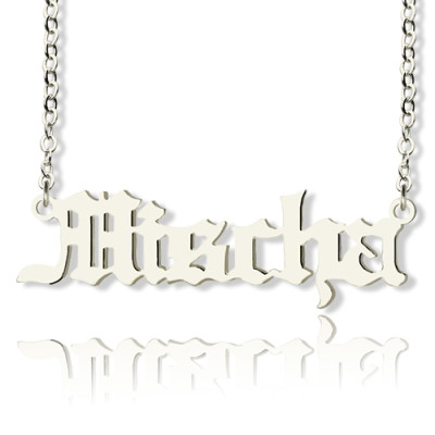 Mischa Barton Style Old English Font Name Necklace 18ct White Gold Plated