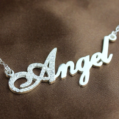 Sterling Silver Script Name Necklace-Initial Full Birthstone 