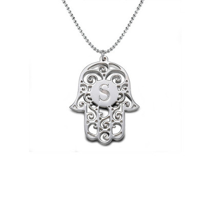 Silver Personalized Initial Hamsa Necklace