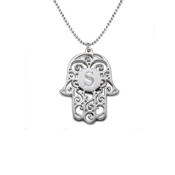Silver Personalized Initial Hamsa Necklace