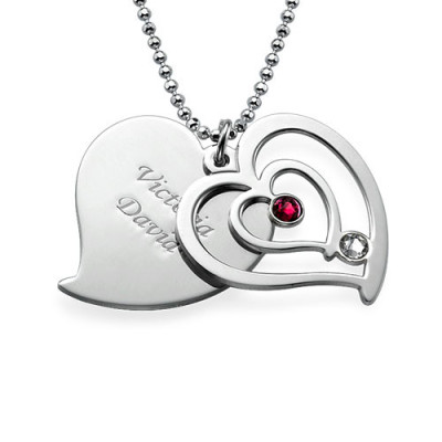 Personalized Couples Birthstone Heart Necklace 