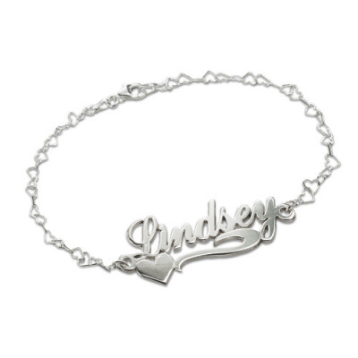 Side Heart Silver Name Bracelet