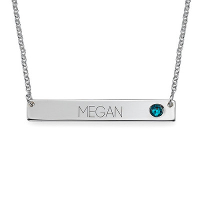 Silver Bar Necklace with Birthstone 