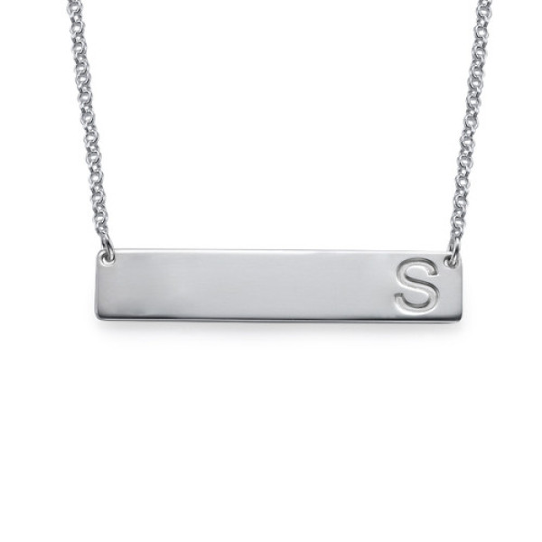 Silver Horizontal Initial Bar Necklace