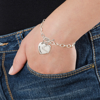Sterling Silver Double Heart Charm Bracelet