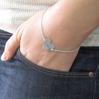 Sterling Silver Engraved Heart Couples Bracelet