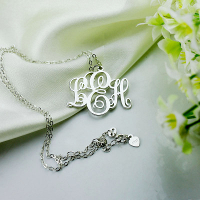 Personalized Vine Font Initial Monogram Necklace Sterling Silver
