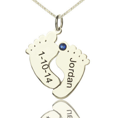 Personalized Memory Feet Necklace with Date  Name Sterling Silver