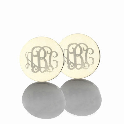 Circle Monogram 3 Initial Earrings Name Earrings Solid 18ct White Gold