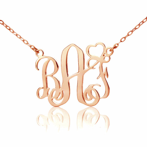 Personalized Initial Monogram Necklace 18ct Solid Rose Gold With Heart