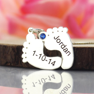 Personalized Memory Feet Necklace with Date  Name Sterling Silver