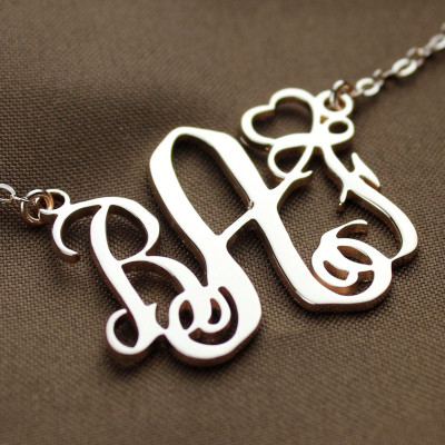 Personalized Initial Monogram Necklace 18ct Solid Rose Gold With Heart