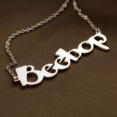 Solid Rose Gold Personalized Beetle font Letter Name Necklace