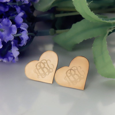 Heart Monogram Earrings Studs Cusotm Solid 
