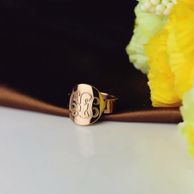 Solid Rose Gold Engraved Monogram Itnitial Ring