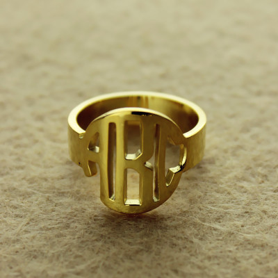 Personalized Circle Block Monogram 3 Initials Ring Solid Gold Ring