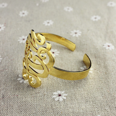 Monogram Cuff Bracelet Hand Write 18ct Gold