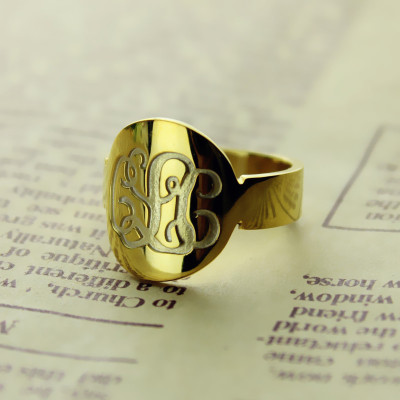Solid Gold Engraved Monogram Itnitial Ring