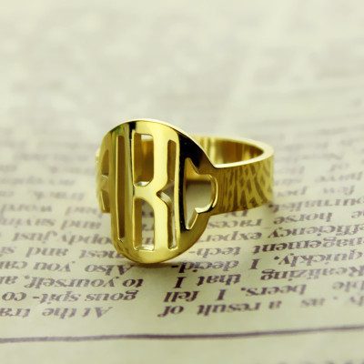 Personalized Circle Block Monogram 3 Initials Ring Solid Gold Ring