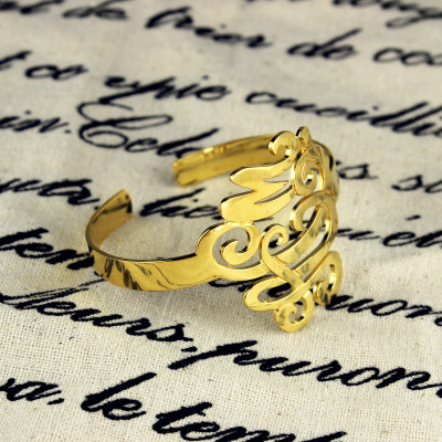 Monogram Cuff Bracelet Hand Write 18ct Gold