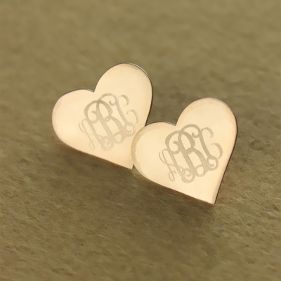 Heart Monogram Earrings Studs Cusotm Solid 