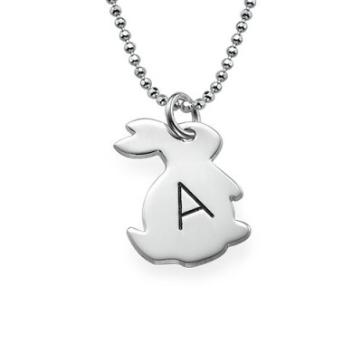 Tiny Rabbit Necklace with Initial in Silver